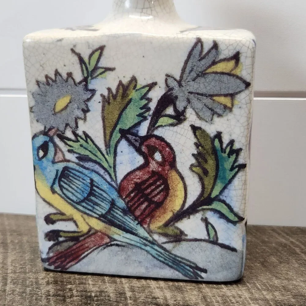 Pottery Barn Vase Deer Bird Floral Square Rectangle Pottery 7